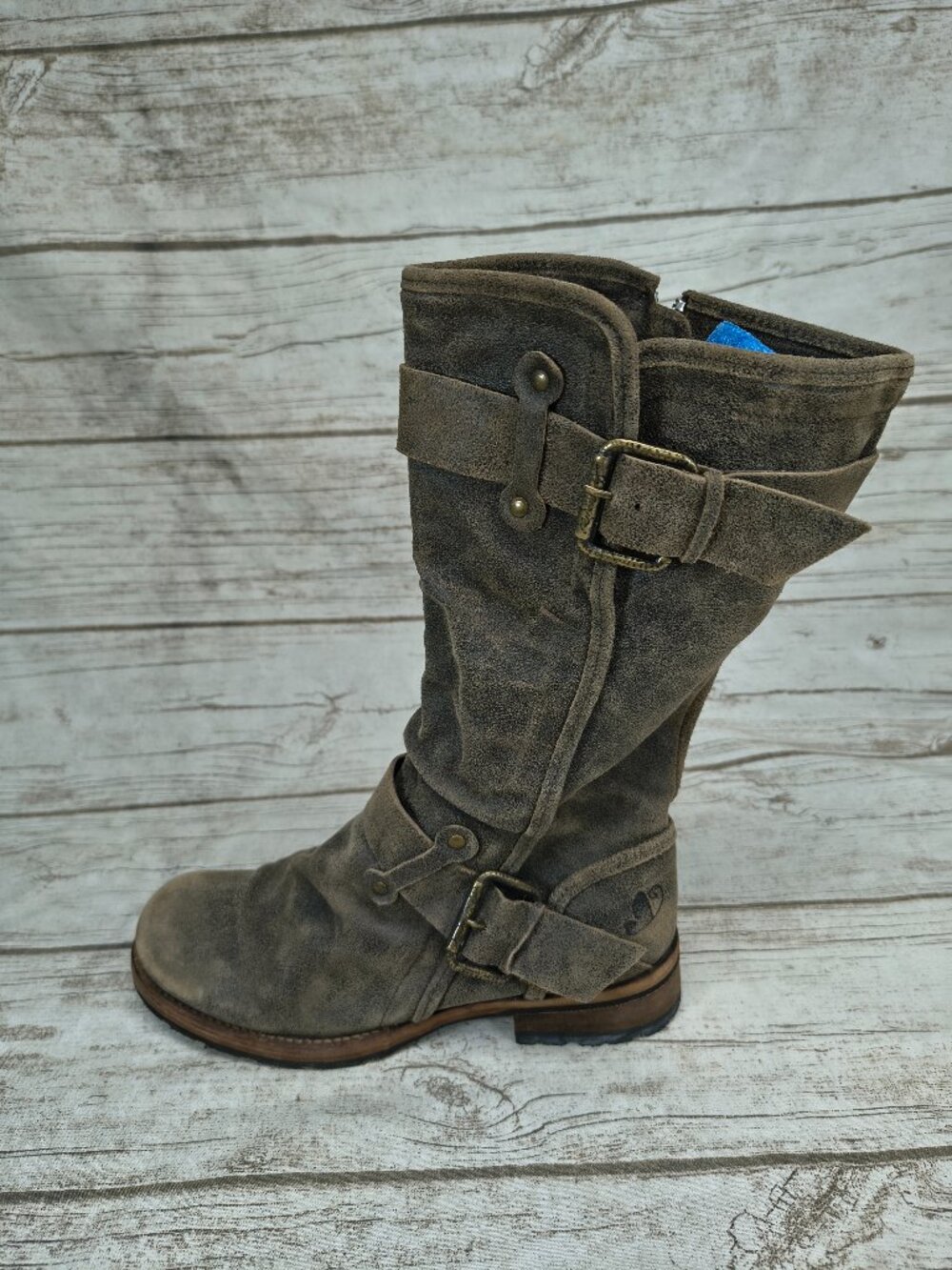 Felmini Brown Distressed Leather Harness Moto Boots Women’s Size 38